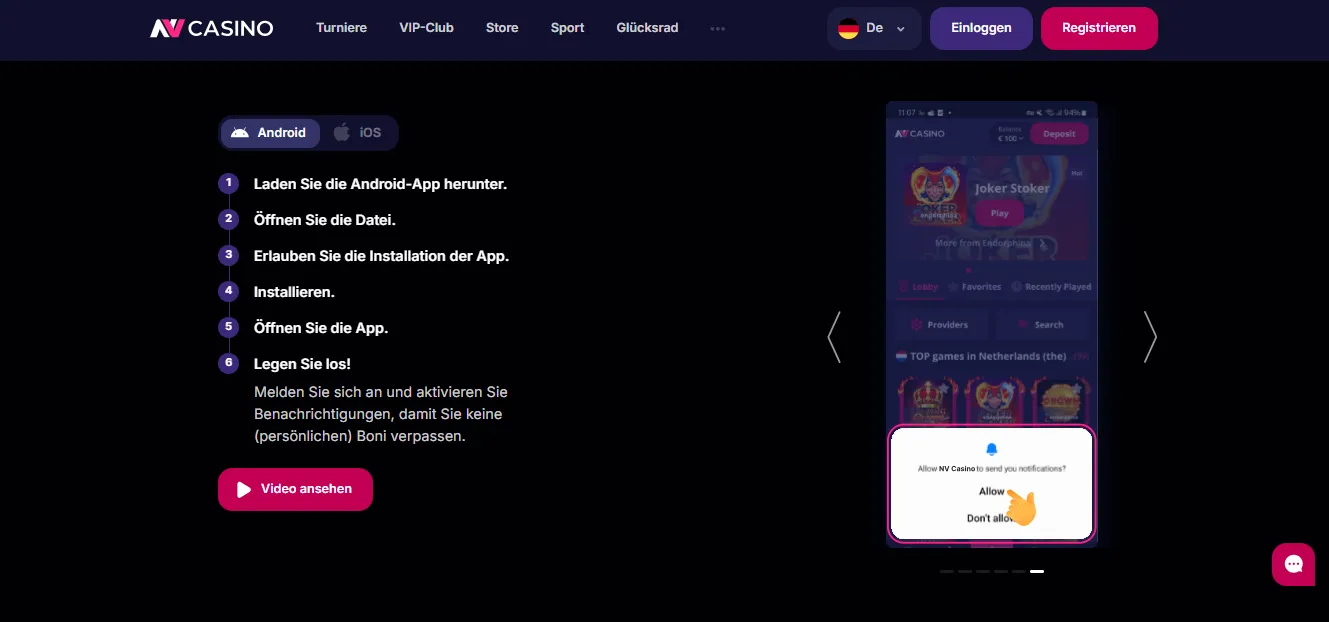 NV Casino App Android installieren
